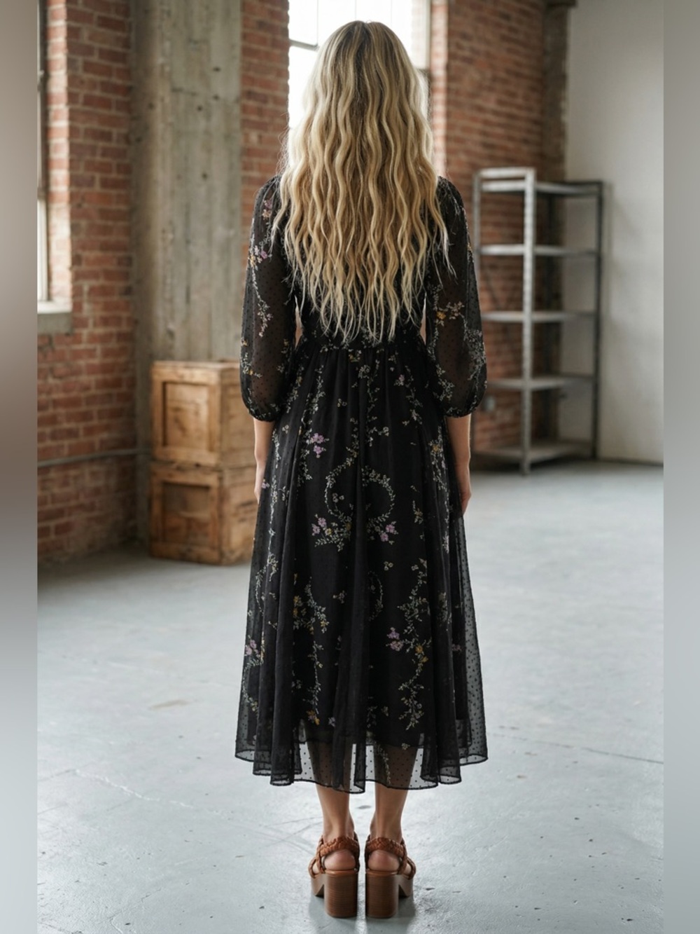 NWT Angie Clothing Boho Floral Swiss Dot Maxi Dress - Picture 5 of 8